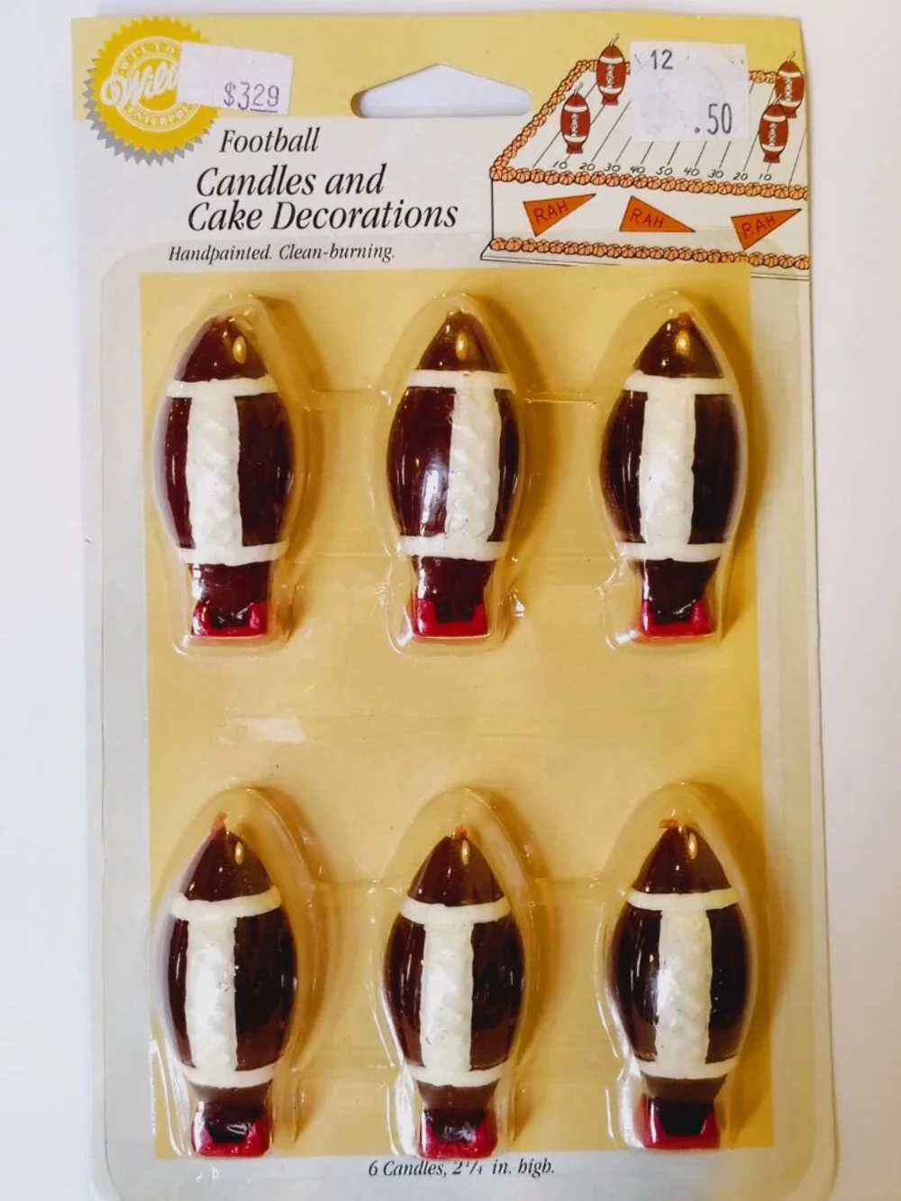 Vintage Wilton Set Of 12 Football Candles Cake Toppers
